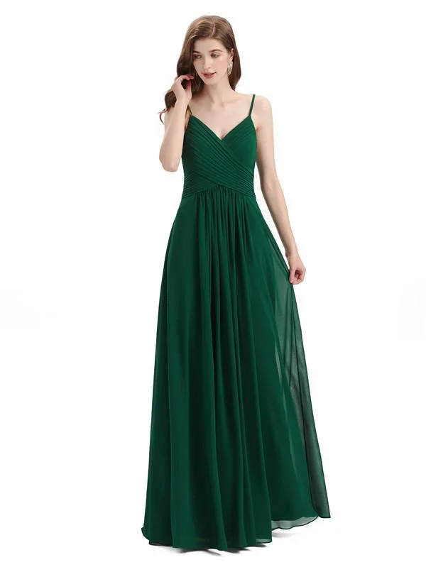 Special Offer Pleated A-line Spaghetti Straps Chiffon Long Bridesmaid Dresses