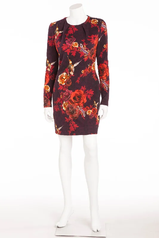 Special Price Matthew Williamson - Red & Purple Long Sleeve Treasured Garden Floral Dress - UK 12