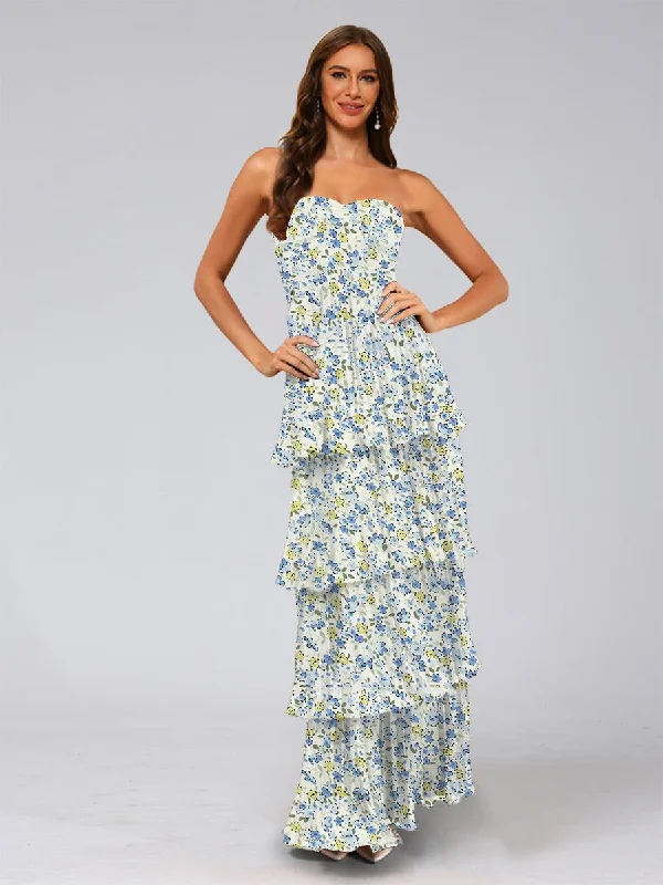 Markdown Madness Sheath/Column Strapless Sleeveless Tiered Floral Bridesmaid Dresses
