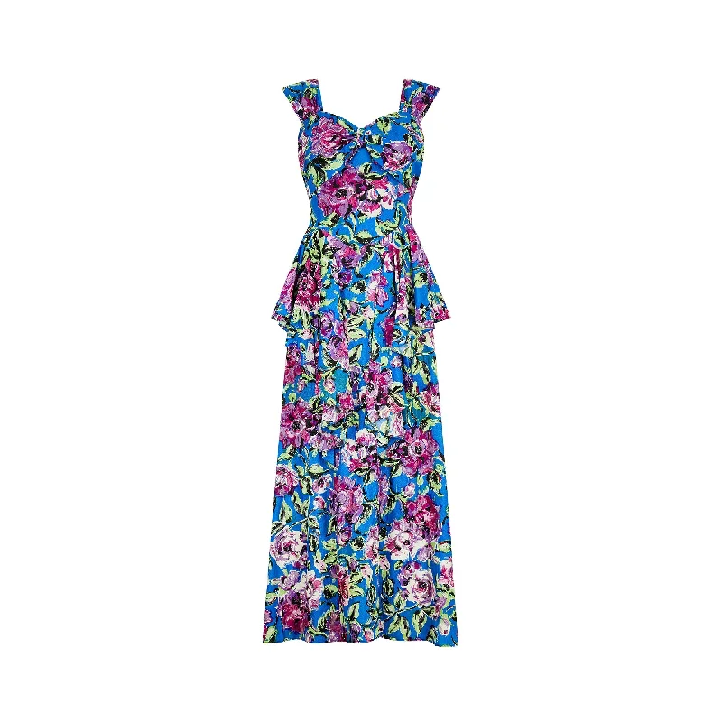 Hot Deal 1940s Floral Crepe Peplum Maxi Dress