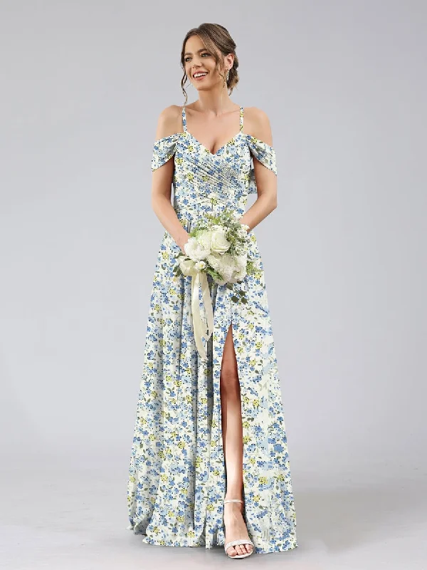 The Best Prices A-Line/Princess Cold Shoulder Short Sleeves Split Side Floral Bridesmaid Dresses The Best Prices A-Line/Princess Cold Shoulder Short Sleeves Split Side Floral Bridesmaid Dresses