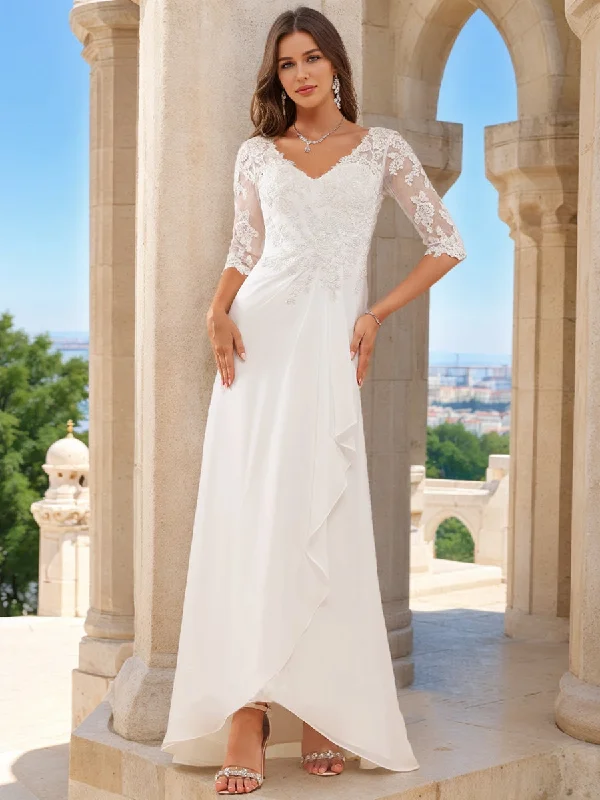 Best Bargains A-Line/Princess V-Neck Half Sleeves Lace Wedding Dresses
