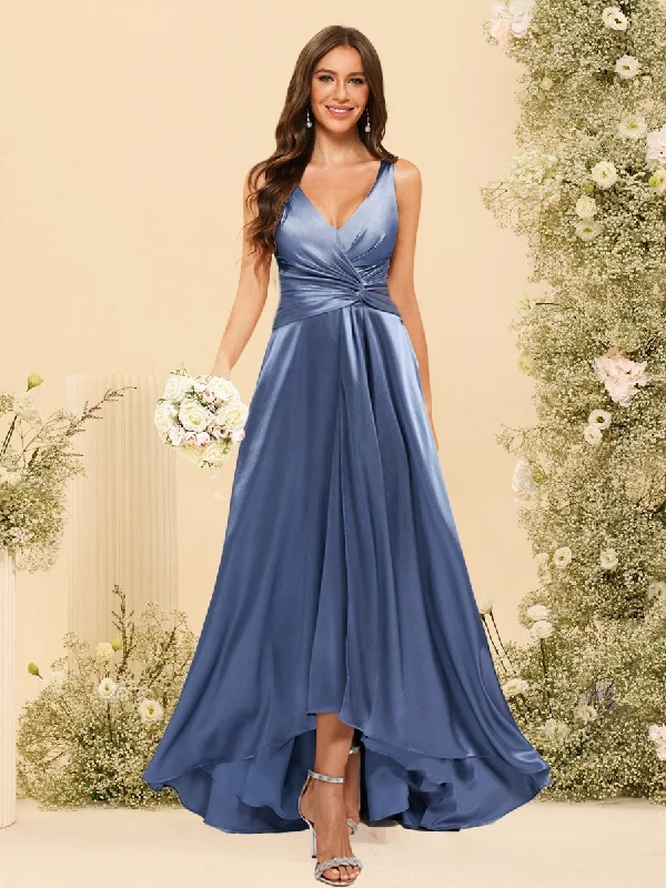 Deal Alert A-Line/Princess V-Neck Long Formal Dresses with Ruched