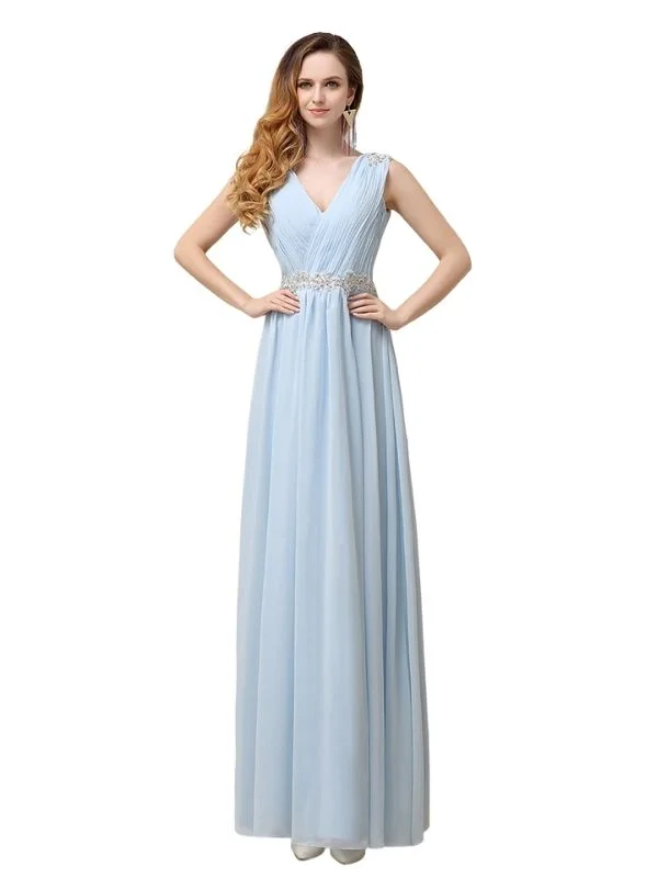 Daily Deals A-line Chiffon V-Neck Floor-Length Long Bridesmaid Dresses