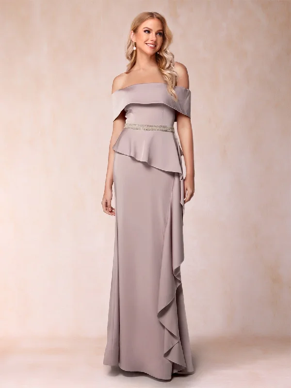 Seasonal Sale Sheath/Column Off-the-Shoulder Mother of the Bride Dresses with Rhinestone & Ruffles