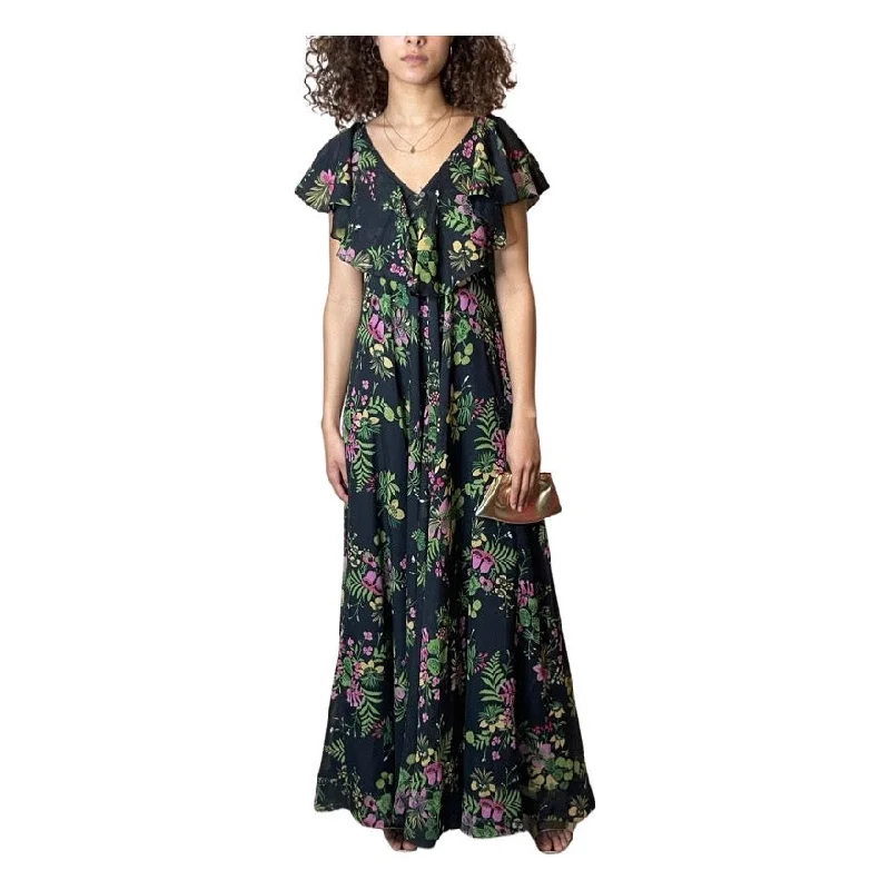 Big Discounts 1970's Vintage Black Floral Maxi Dress UK 8 - 10