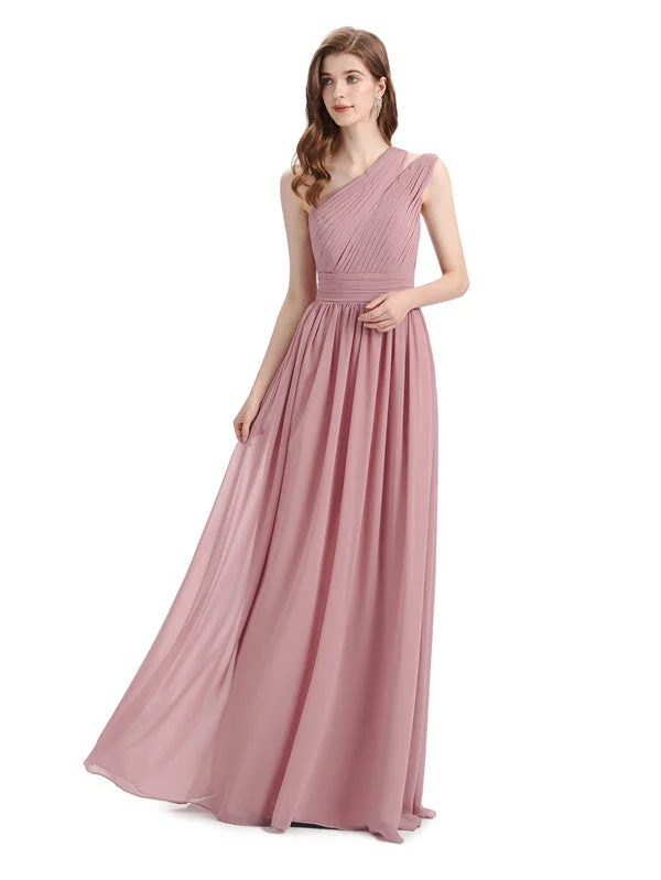 Huge Savings Charming One-shoulder A-line Chiffion Floor-Length Bridesmaid Dresses
