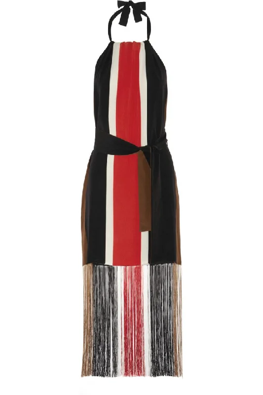 Crazy Deals Fendi - White, Red, Brown Striped Fringe Bottom Halter NWT -