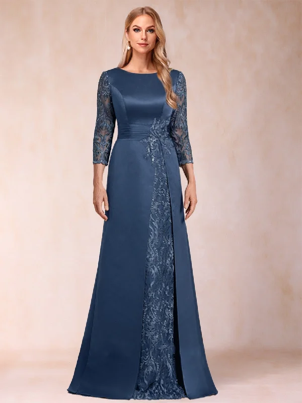 Price Buster A-Line/Princess Scoop 3/4 Sleeves Satin Mother of the Bride Dresses with Appliques