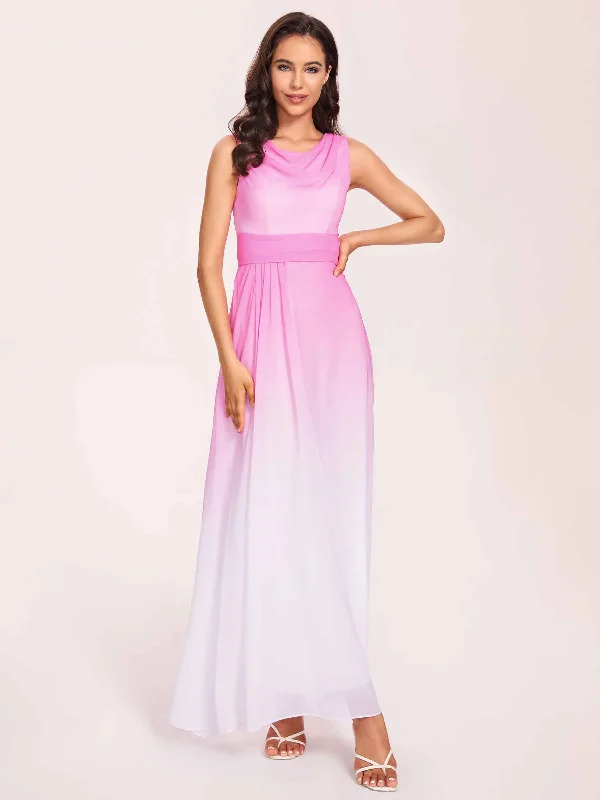 Instant Discount Elegant A-line Beteau Ombre Chiffon Long Bridesmaid Dresses
