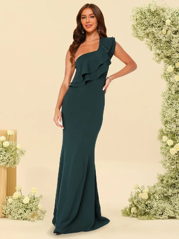 Price Slash Trumpet/Mermaid One-Shoulder Sleeveless Floor-Length Bridesmaid Dresses With Ruffled