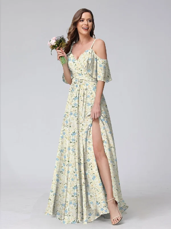 Act Fast A-Line/Princess Cold Shoulder Short Sleeves Ruched Floral Bridesmaid Dresses Act Fast A-Line/Princess Cold Shoulder Short Sleeves Ruched Floral Bridesmaid Dresses