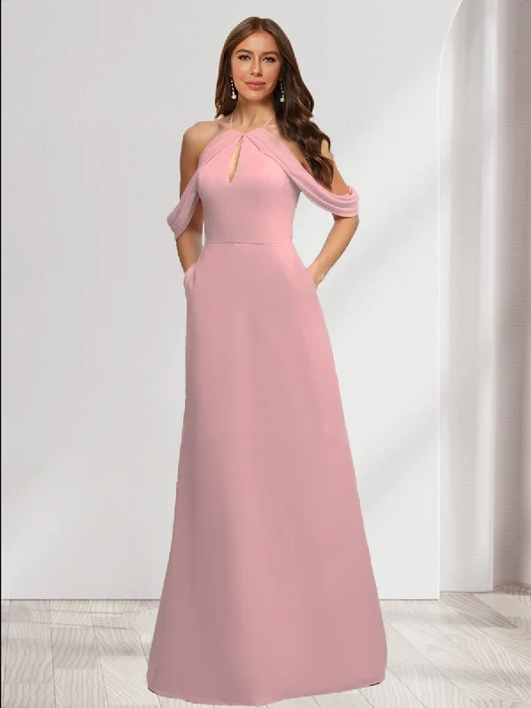 Deal Dash A-Line/Princess Halter Sleeveless Ruched Bridesmaid Dresses