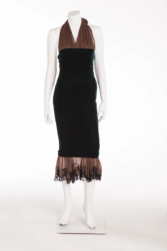 Today’s Deal Jean Paul Gaultier - Peacock Velvet and Brown Chiffon Dress - IT 40