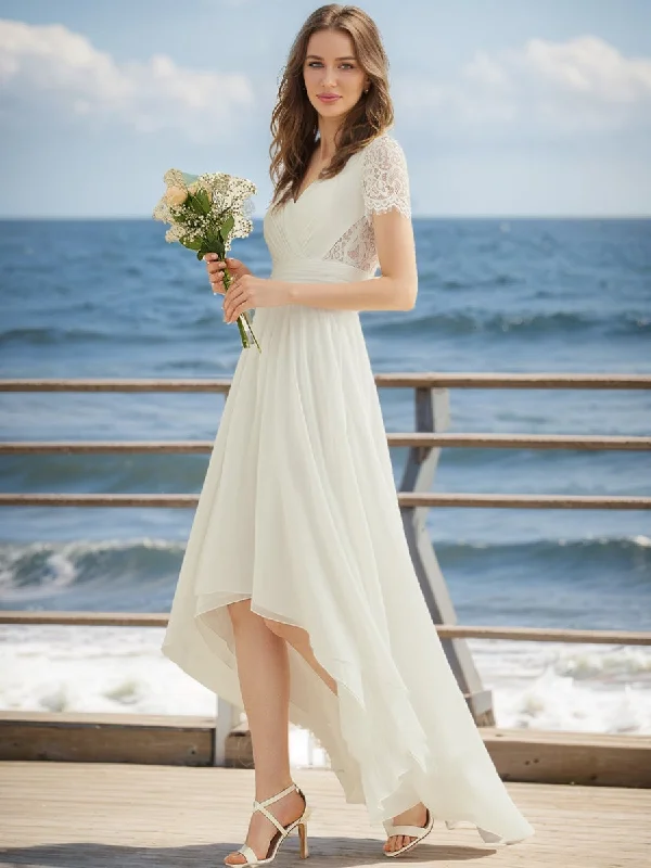 Can't Miss A-Line/Princess V-Neck Short Sleeves Ruched Wedding Dresses
