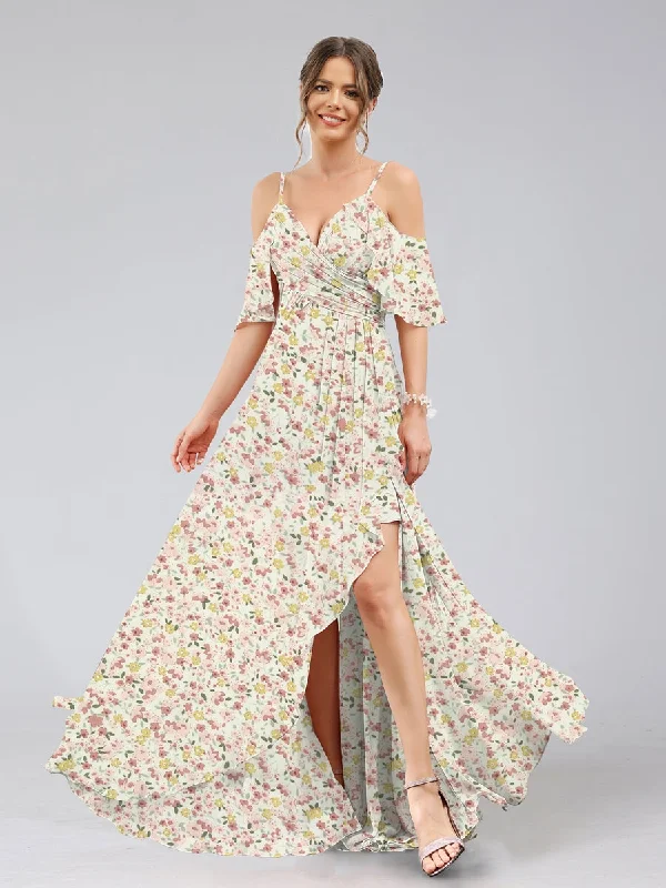 Quick Sale A-Line/Princess Cold Shoulder Short Sleeves Ruffles Floral Bridesmaid Dresses Quick Sale A-Line/Princess Cold Shoulder Short Sleeves Ruffles Floral Bridesmaid Dresses