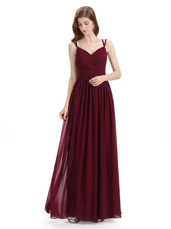 Loyalty Reward Spaghetti Straps Chiffon A-line Sleeveless V-neck Floor-Length Bridesmaid Dresses