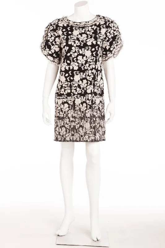 Special Price Chanel - White & Black Short Sleeve Floral Patterned Dress - FR 40