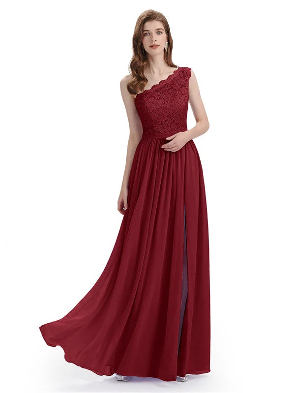 Today’s Deal Elegant One Shoulder Side Slit Floor Lenght Bridesmaid Dresses
