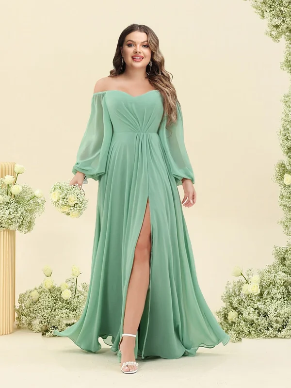 Markdowns A-Line/Princess Sweetheart Floor-Length Long Plus Size Bridesmaid Dresses with Split Side & Ruffles