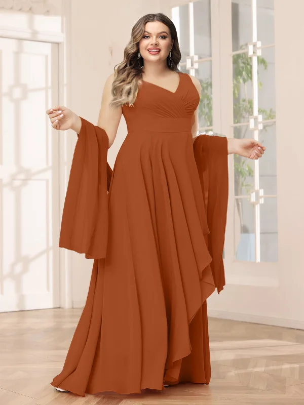 Steals and Deals A-Line/Princess V-Neck Asymmetrical Plus Size Bridesmaid Dresses with Ruffles