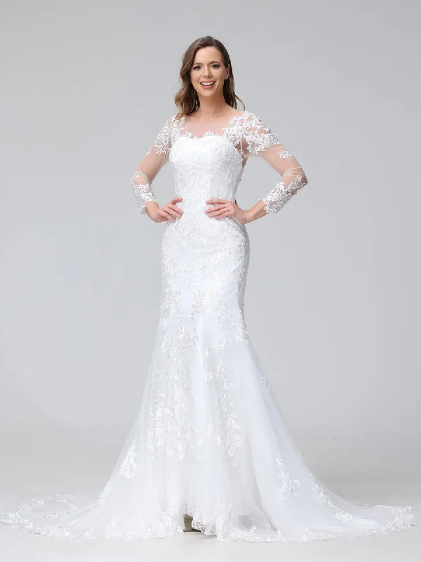Limited Availability Trumpet/Mermaid Sweetheart Lace Wedding Dresses with Long Sleeves