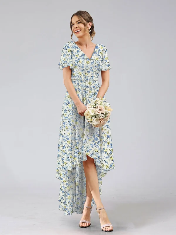 Major Savings A-Line/Princess V-Neck Short Sleeves Ruched Floral Bridesmaid Dresses Major Savings A-Line/Princess V-Neck Short Sleeves Ruched Floral Bridesmaid Dresses