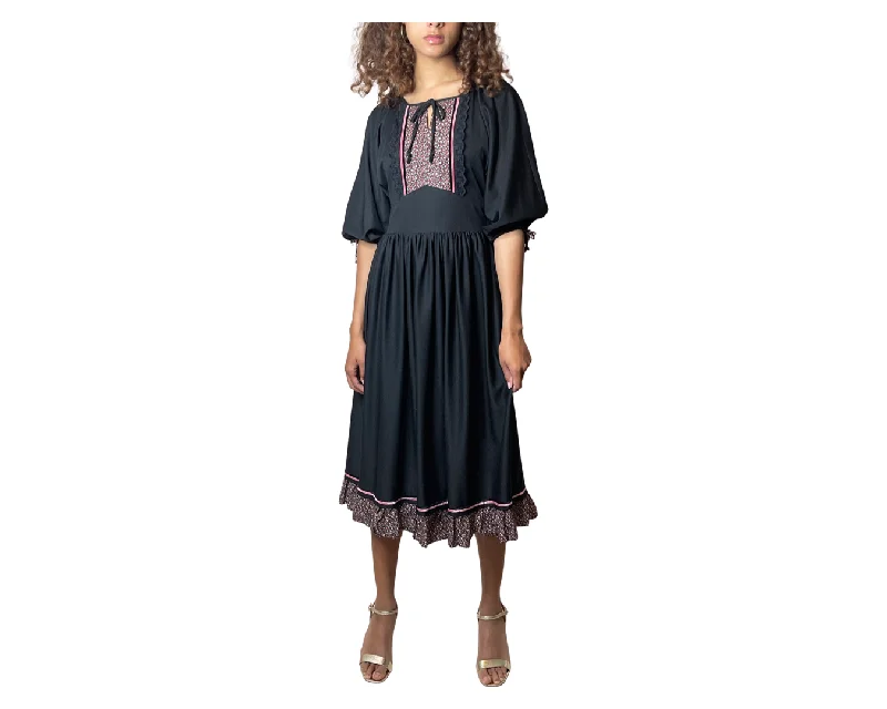 Super Bargain Vintage 1970's Hippy Boho Prairie Dress In Black Uk Size 10 - 12