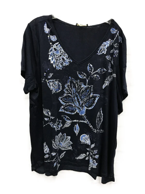 Season Finale Sale Blue Top Short Sleeve By Diane Gilman, Size: 3x