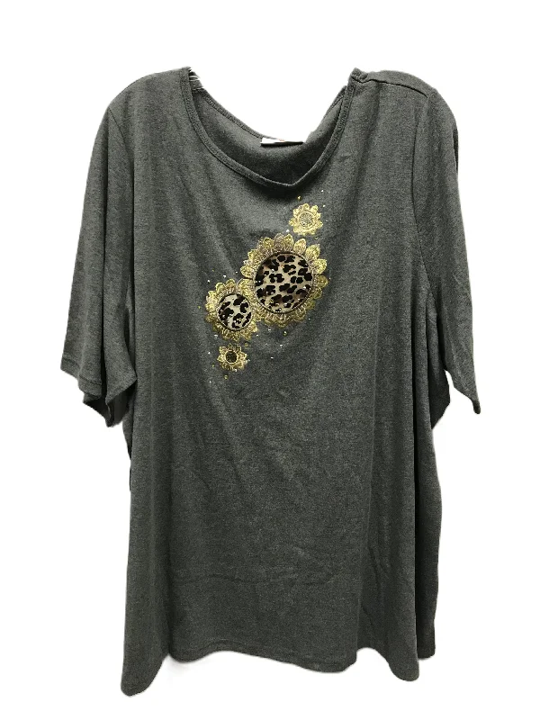 Shop and Save Grey Top Short Sleeve By Quaker Factory, Size: 3x