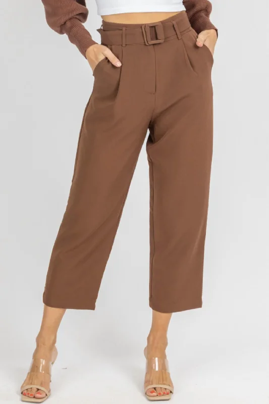 Price Reduction Belted Straight Leg Trousers In Mocha