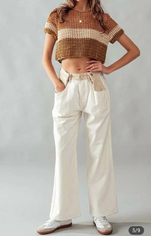 Final Clearance Buttoned Waist Baggy Pants In Cream