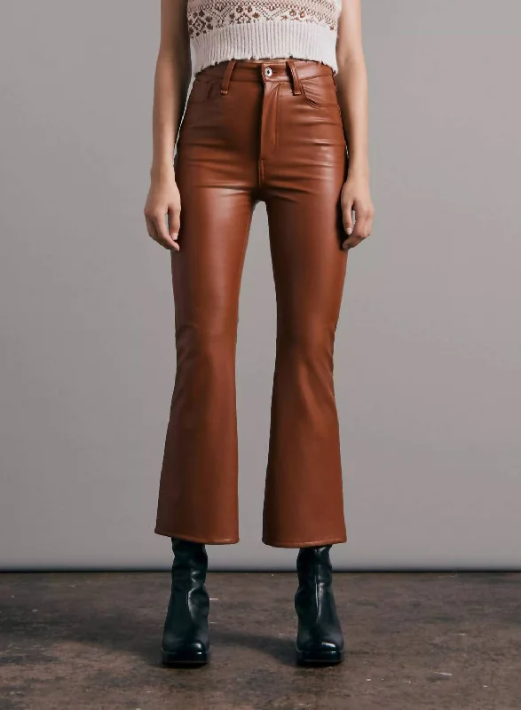 Casey Faux Leather Flare Pants In Putty Brow