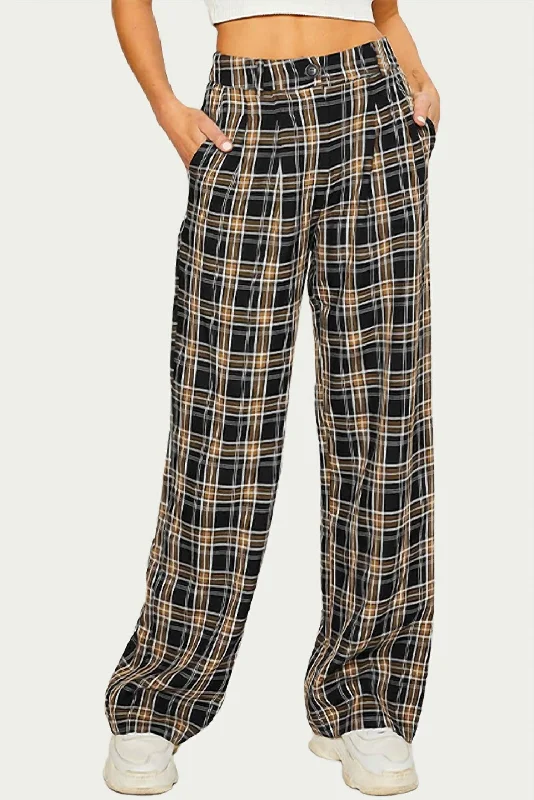 Clearance Sale Checked Cotton-Blend Twill Wide-Leg Pant In Black