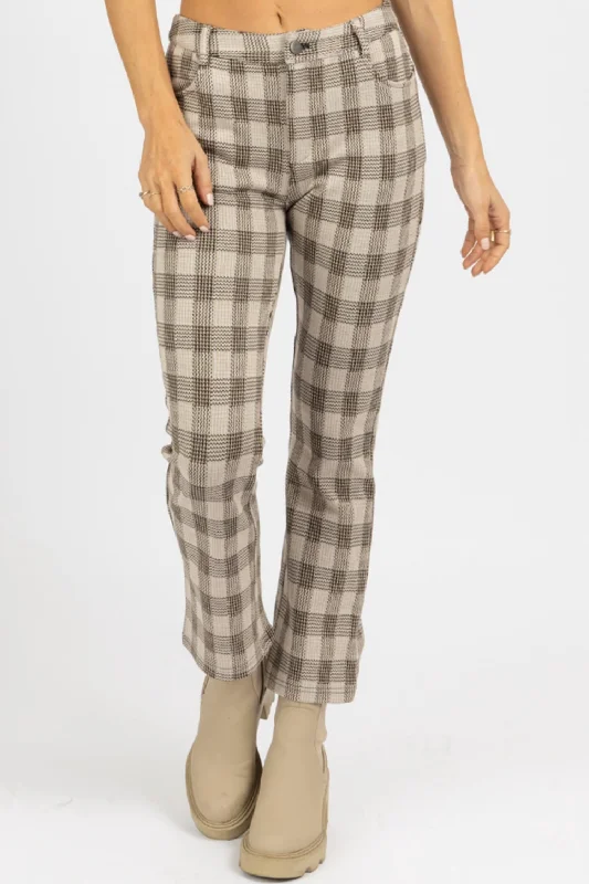 Unmissable Offer Checked High Rise Flare Pant In Neutral