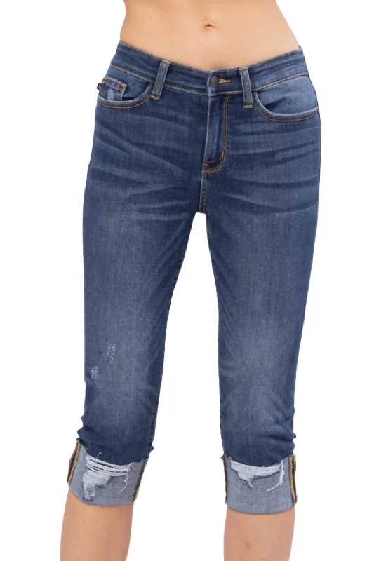 Steals and Deals Destroyed Cuffed Mid-Rise Skinny Capri In Medium Wash