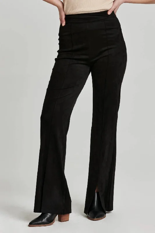 Super Deal Fallon Flare Leg Suede Pant In Black
