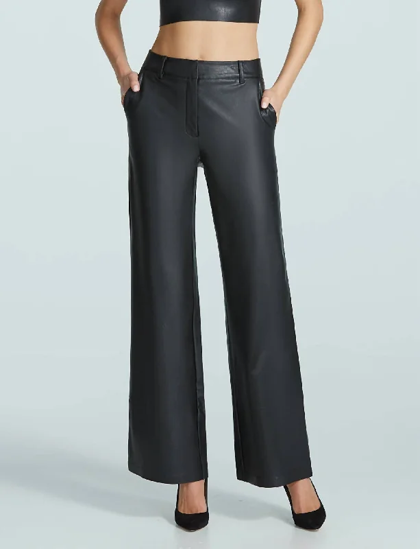 Shop and Save Faux Leather Wide Leg Trouser In Black