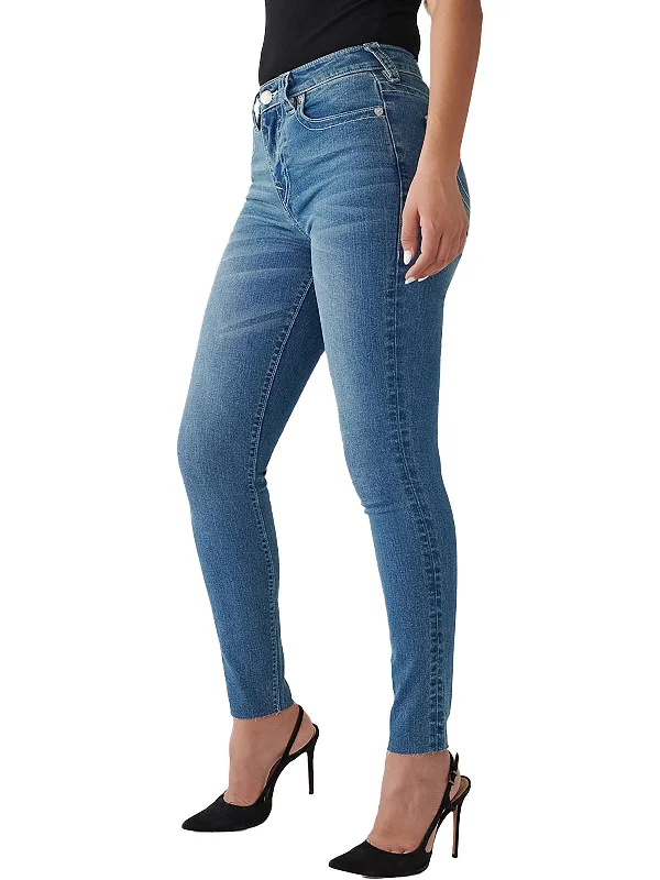 Holiday Sale Halle Womens High-Rise Raw Hem Skinny Jeans