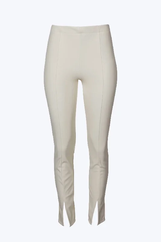 Fantastic Offers High-Rise Vegan Leather Split-Hem Pants In Ecru