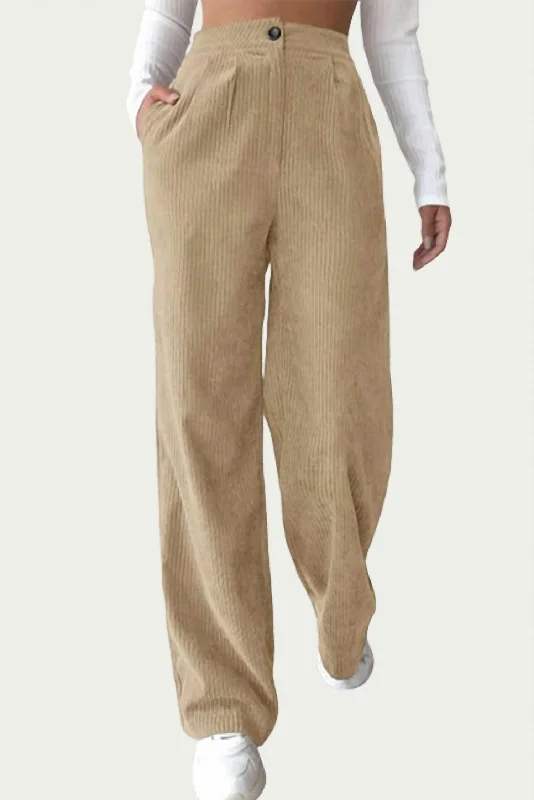 Exclusive Savings High-Waist Pleated Corduroy Pants In Beige