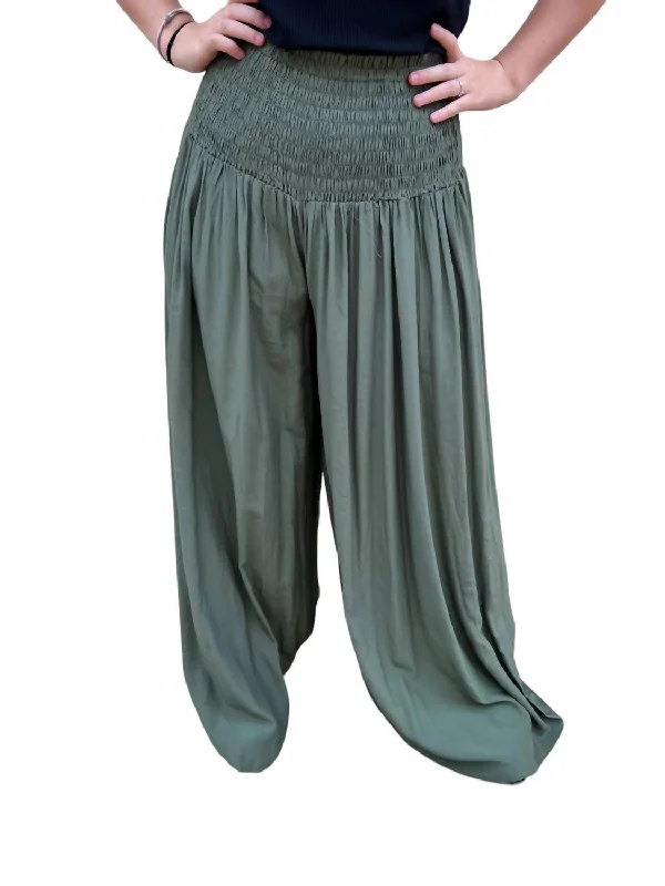Steals and Deals Honora Smocked Waist Palazzo Pants In Sage