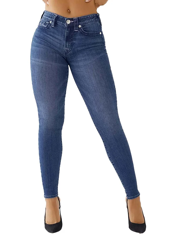 Steals and Deals Jennie Curvy Womens Mid-Rise Whisker Wash Skinny Jeans