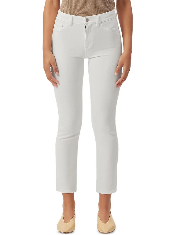 Deal Dash Mara Womens Mid Rise Frayed Straight Leg Jeans