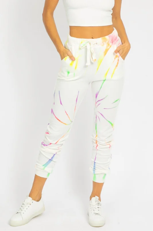 Limited Time Discount Neon Tie Dye Sweatpants In White