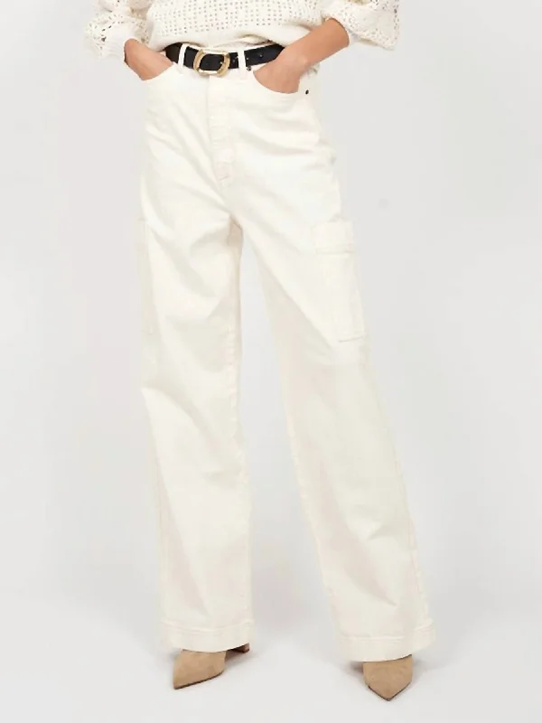 Limited Availability Ophilia Wide Cargo Jean In Pearled Ivory Tan