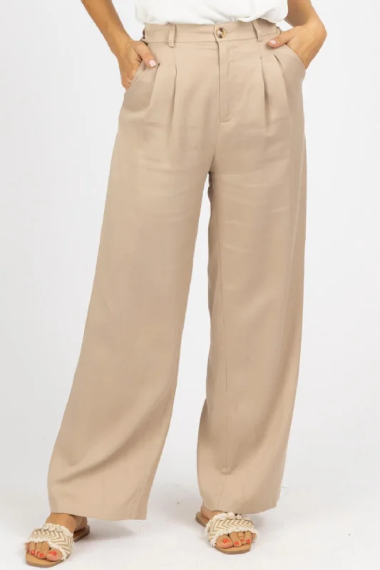 Price Reduction Pleated Woven Pants In Khaki