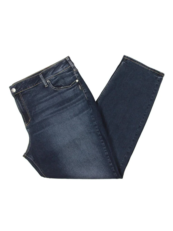 Limited Availability Plus Elyse Womens Mid-Rise Dark Wash Straight Leg Jeans