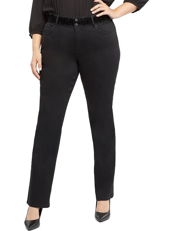 Price Drop Plus Marilyn Womens Flocked Mid-Rise Straight Leg Jeans