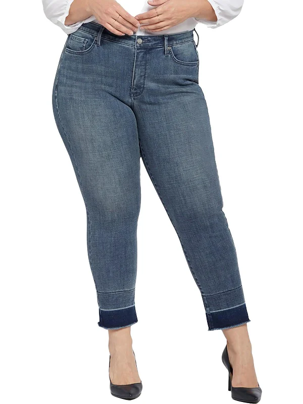 Doorbuster Deal Plus Sheri Slim Womens Lift Tuck Technology Raw Hem Ankle Jeans